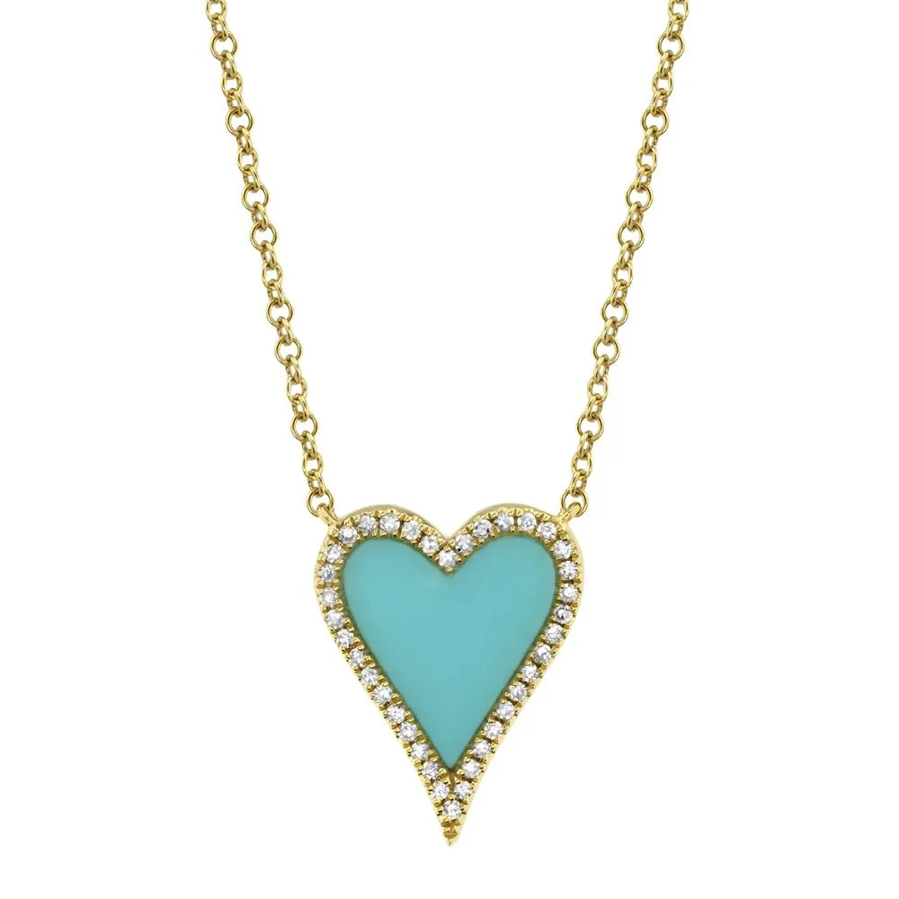 0.09CT DIAMOND & 0.69CT COMPOSITE TURQUOISE HEART NECKLACE