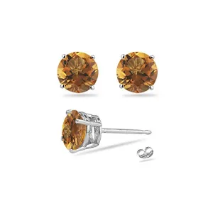 0.85 Cts of 5 mm AA Round Citrine Stud Earrings in 14K White Gold