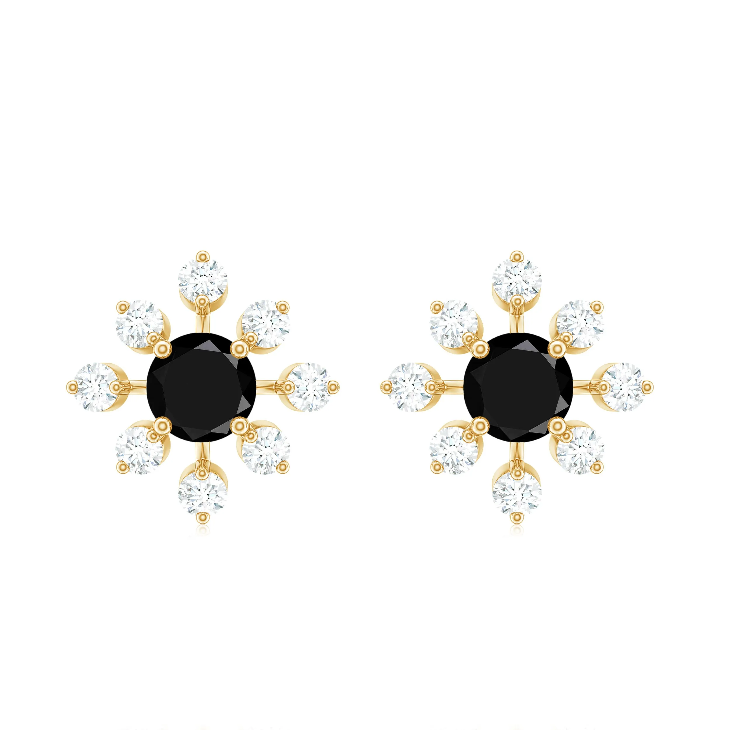 1 CT Black Onyx and Diamond Flower Stud Earrings