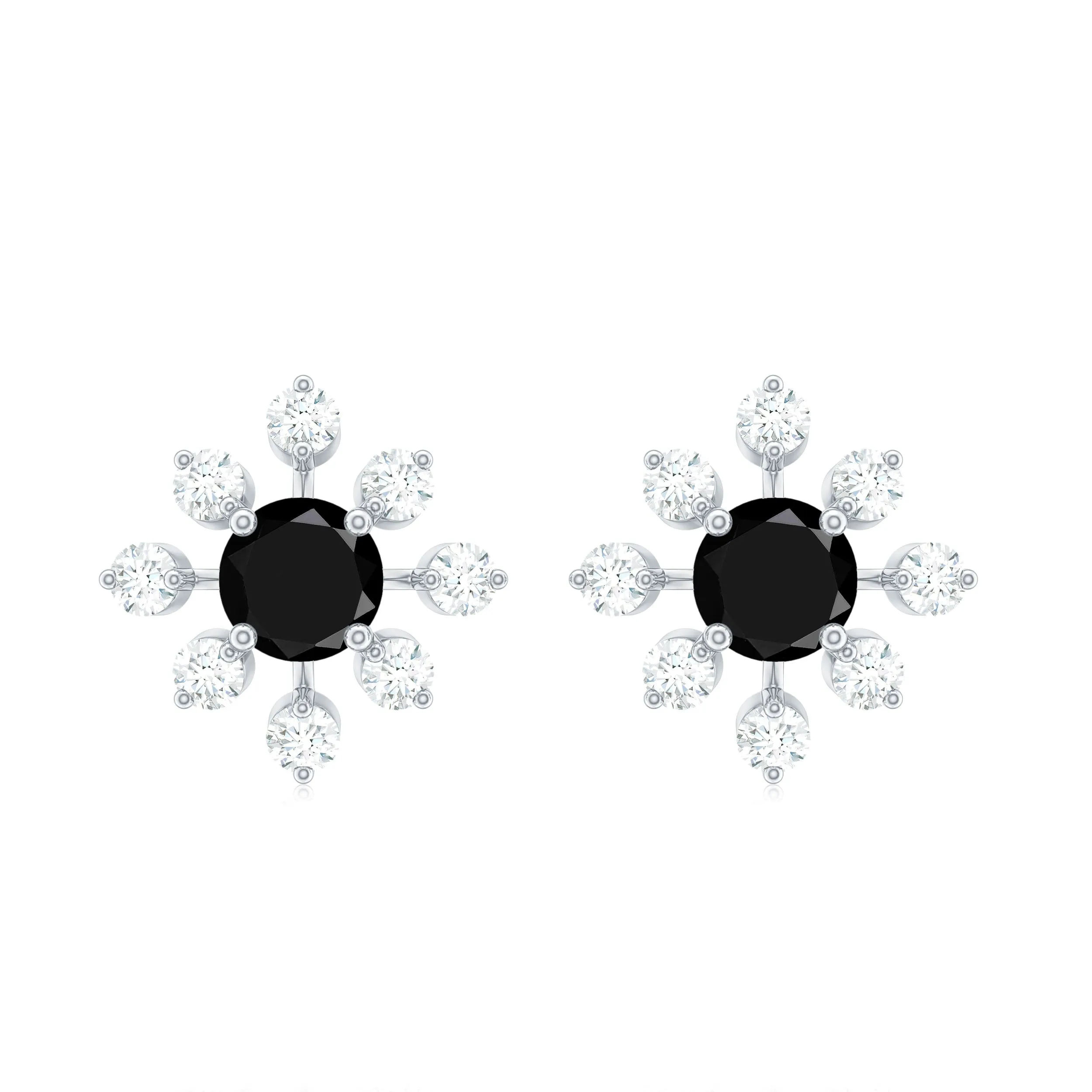 1 CT Black Onyx and Diamond Flower Stud Earrings