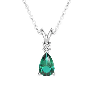 1 CT. Lab-Grown Emerald Pear Shape Pendant with Diamond