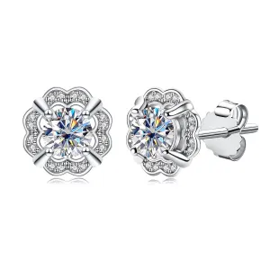 1.0CTTW D Color Moissanite 925 Sterling Silver Charm Flower Stud Earrings