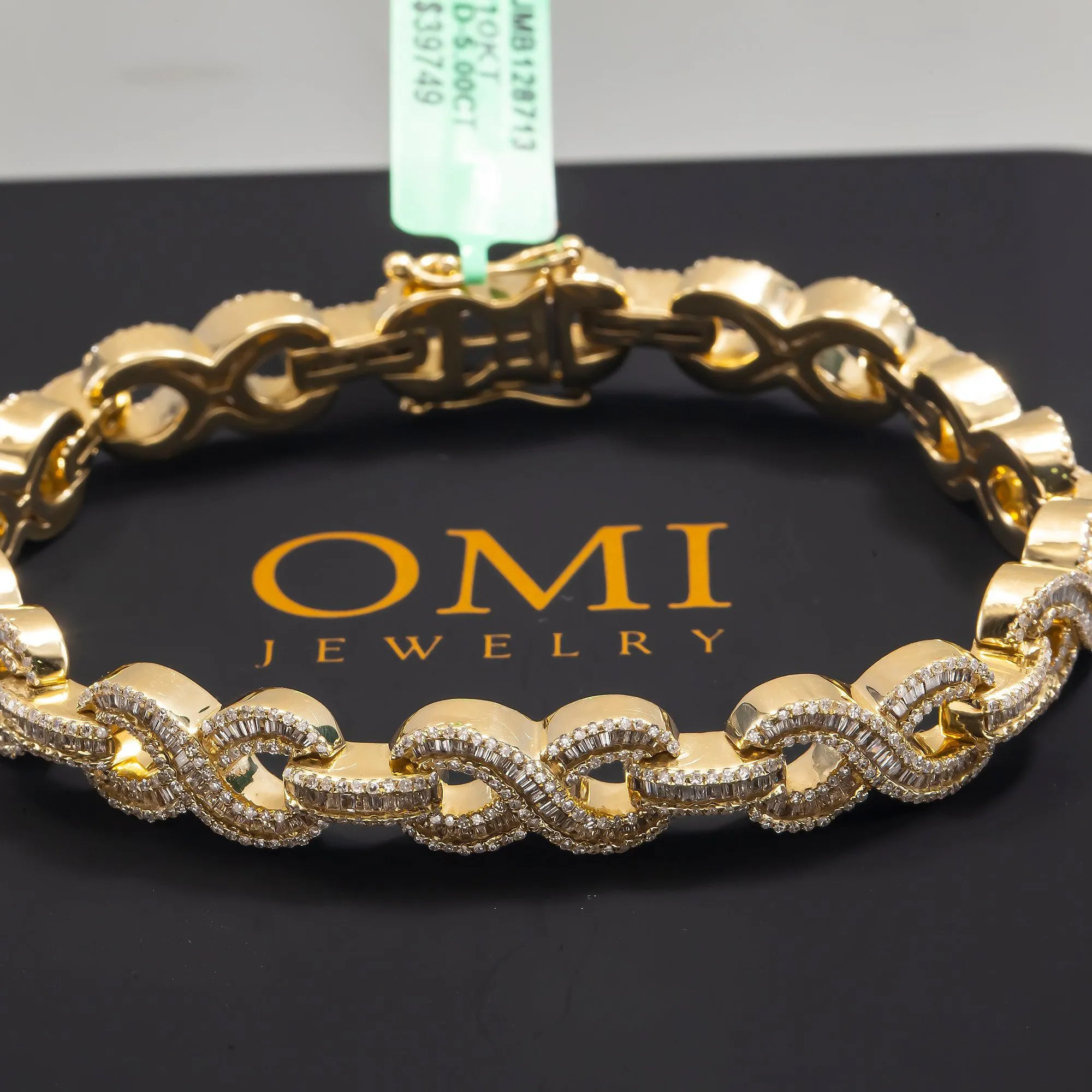 10K GOLD BAGUETTE AND ROUND DIAMONDS INFINITY CHAIN BRACELET 5.25 CT