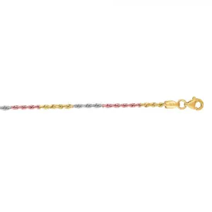 10K Tri-Gold Rope Chain Bracelet 2.3 mm