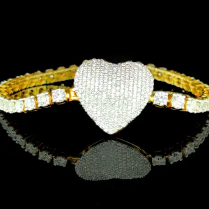 10K Yellow Gold Diamond Heart Tennis Bracelet (10.25ct)