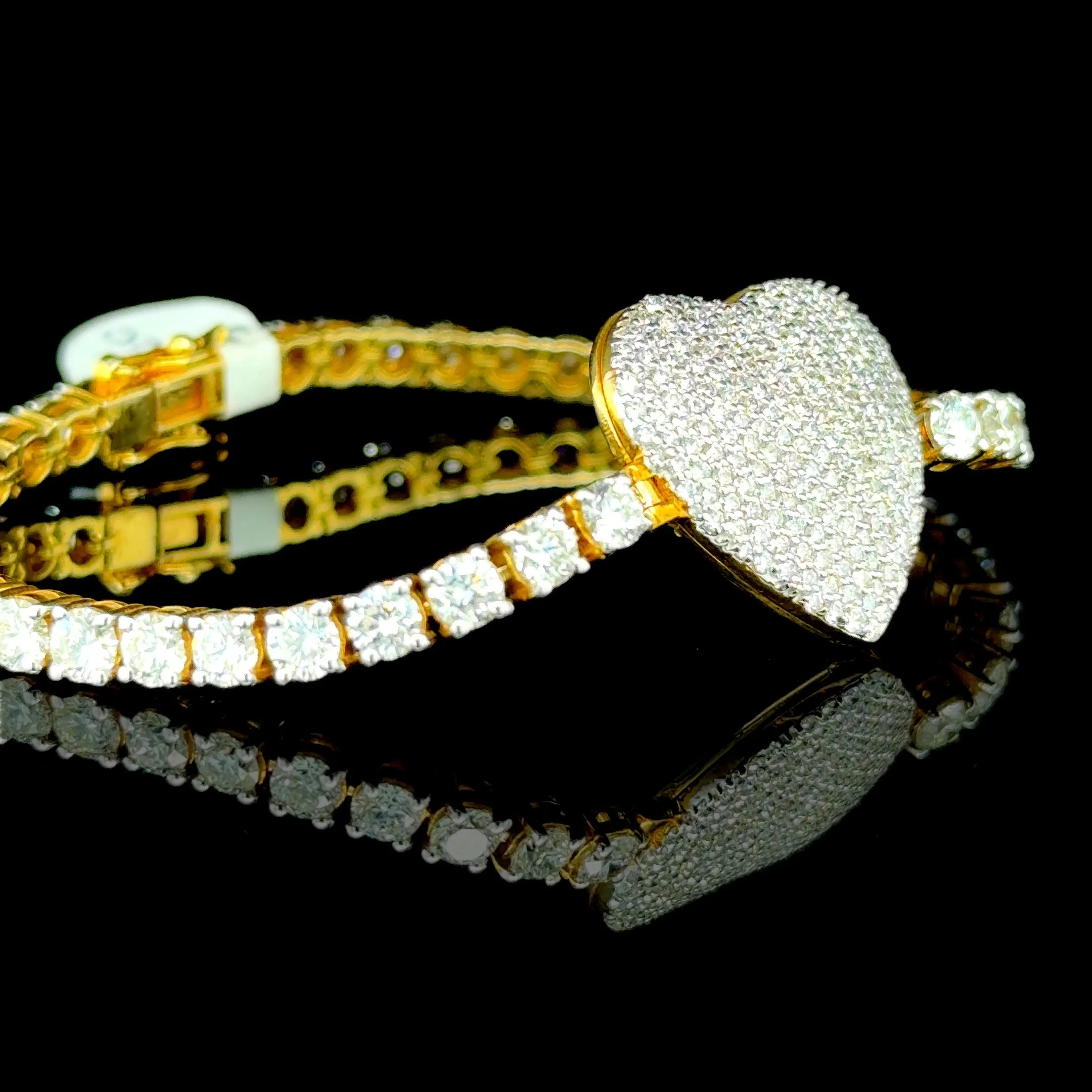 10K Yellow Gold Diamond Heart Tennis Bracelet (10.25ct)