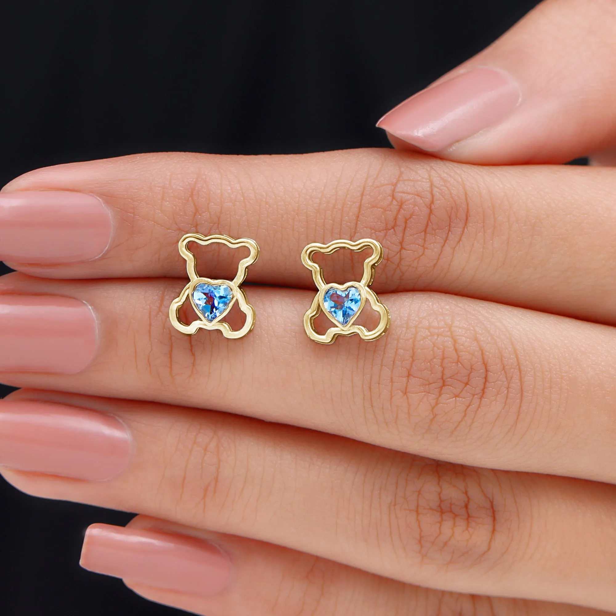 1/2 CT Aquamarine Teddy Bear Stud Earrings