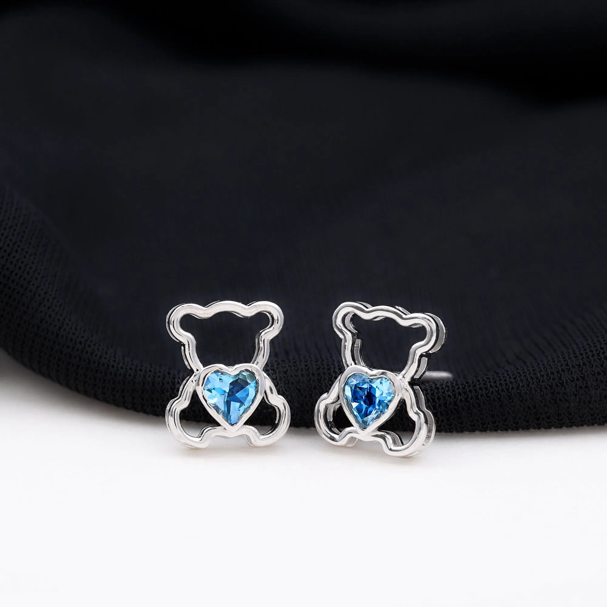 1/2 CT Aquamarine Teddy Bear Stud Earrings