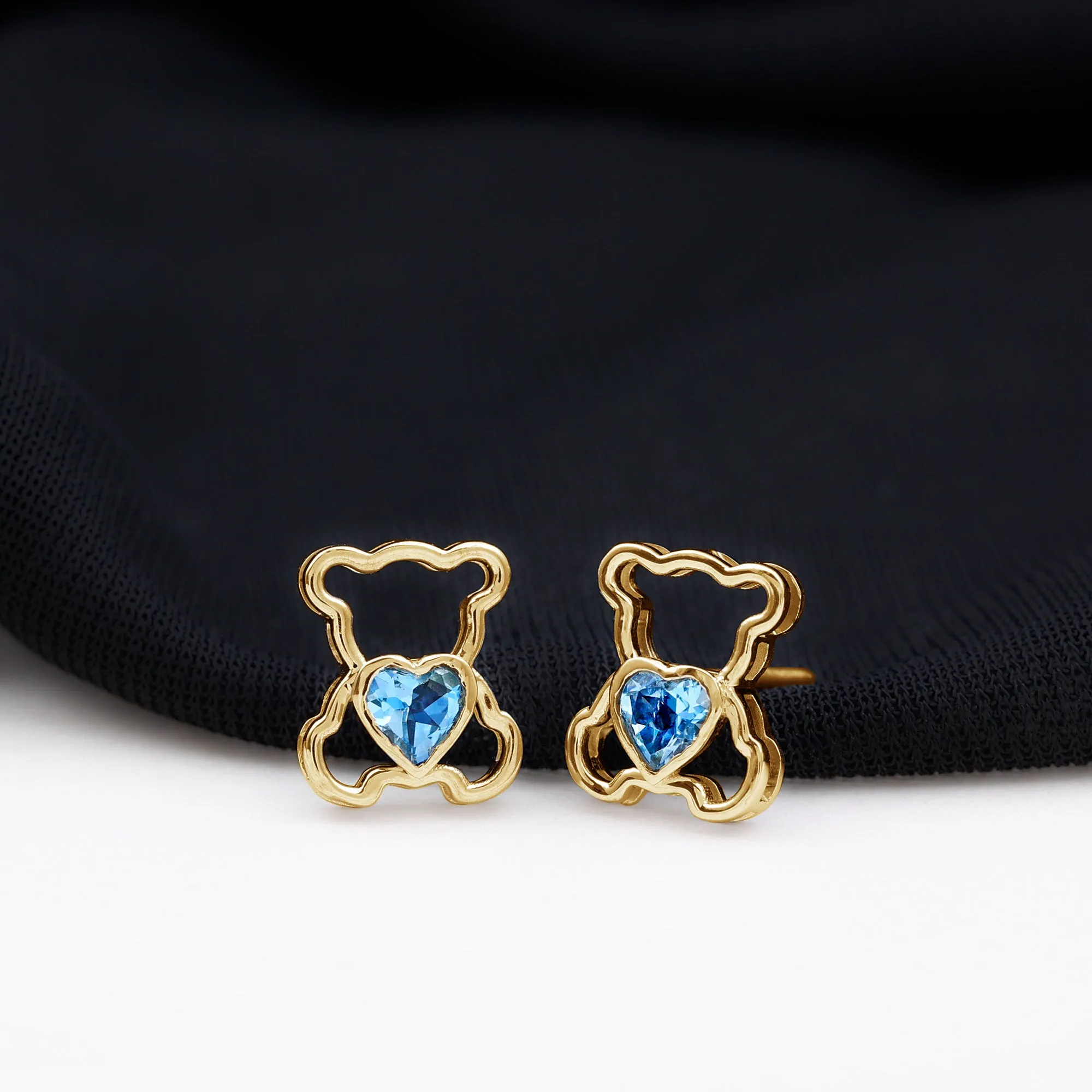 1/2 CT Aquamarine Teddy Bear Stud Earrings