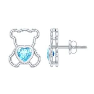 1/2 CT Aquamarine Teddy Bear Stud Earrings
