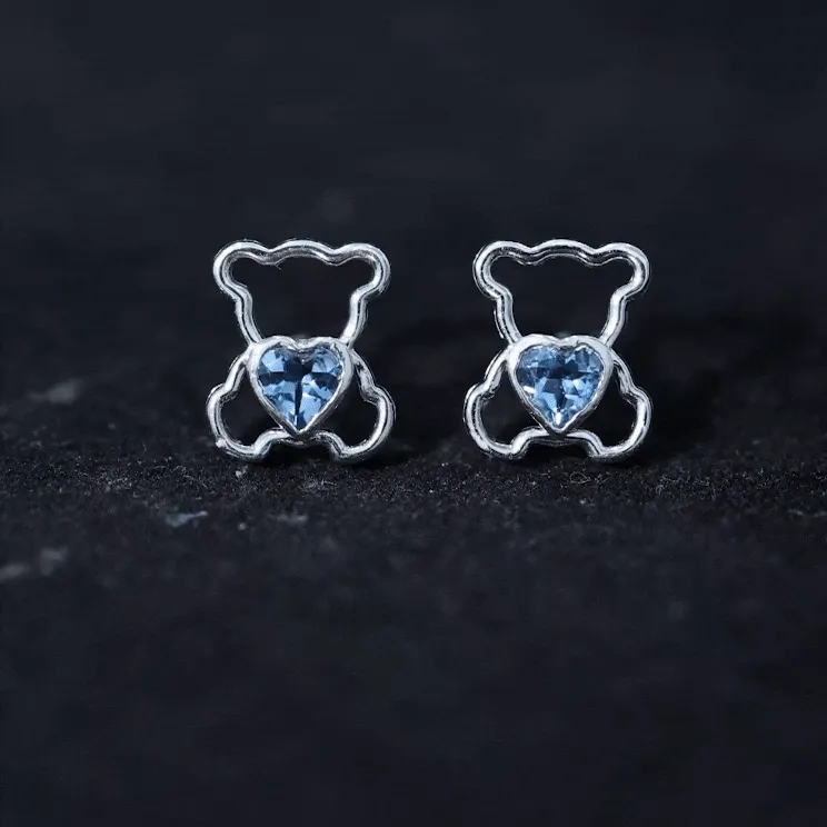 1/2 CT Aquamarine Teddy Bear Stud Earrings