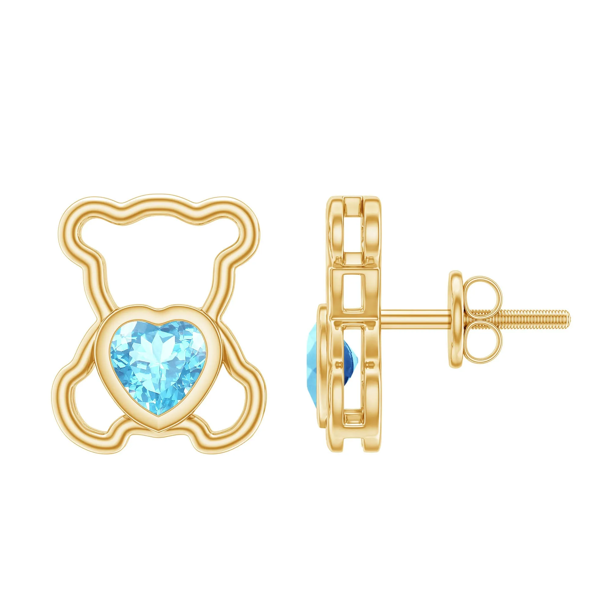 1/2 CT Aquamarine Teddy Bear Stud Earrings