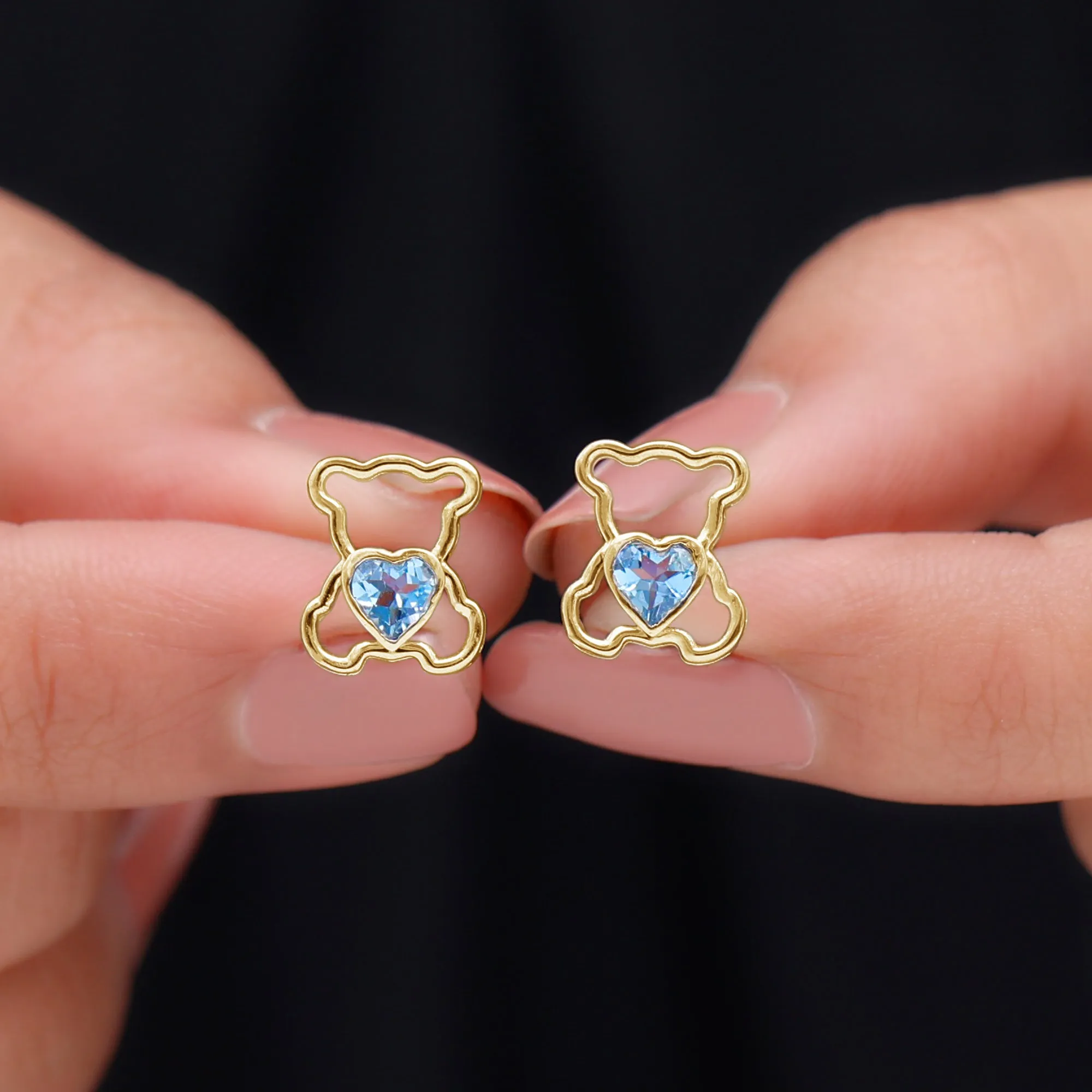 1/2 CT Aquamarine Teddy Bear Stud Earrings