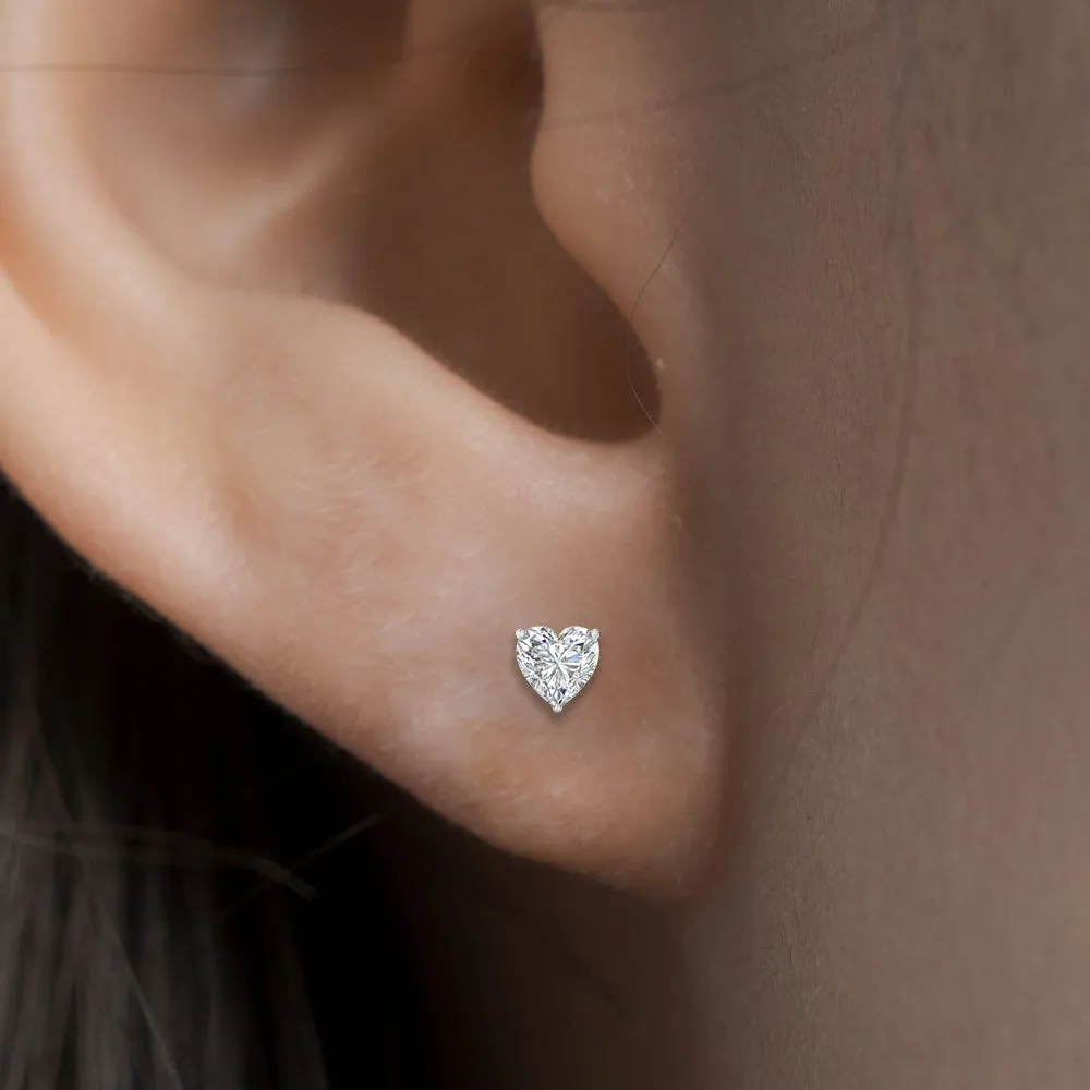 1/2 To 4 Carat Heart Shaped Lab Created Diamond Stud Earring 14K Gold