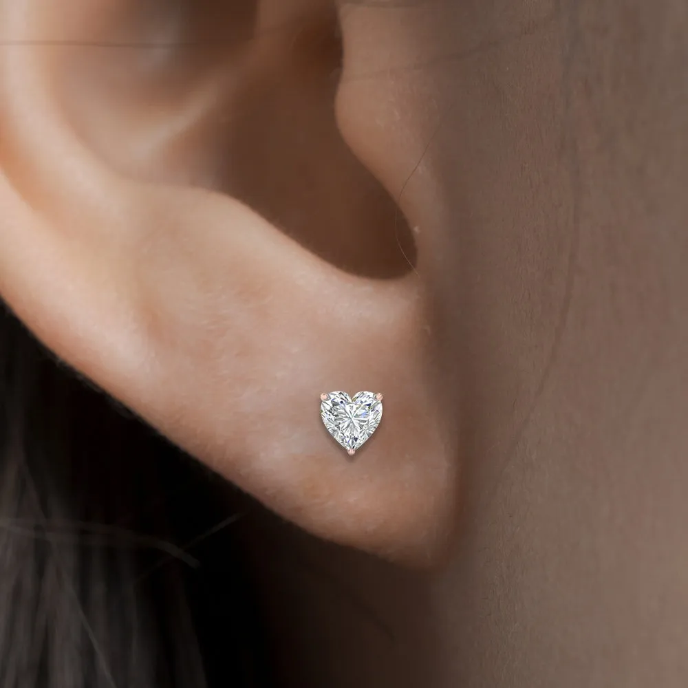 1/2 To 4 Carat Heart Shaped Lab Created Diamond Stud Earring 14K Gold