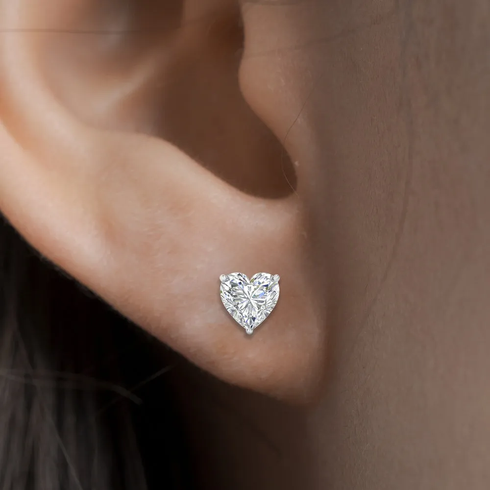 1/2 To 4 Carat Heart Shaped Lab Created Diamond Stud Earring 14K Gold