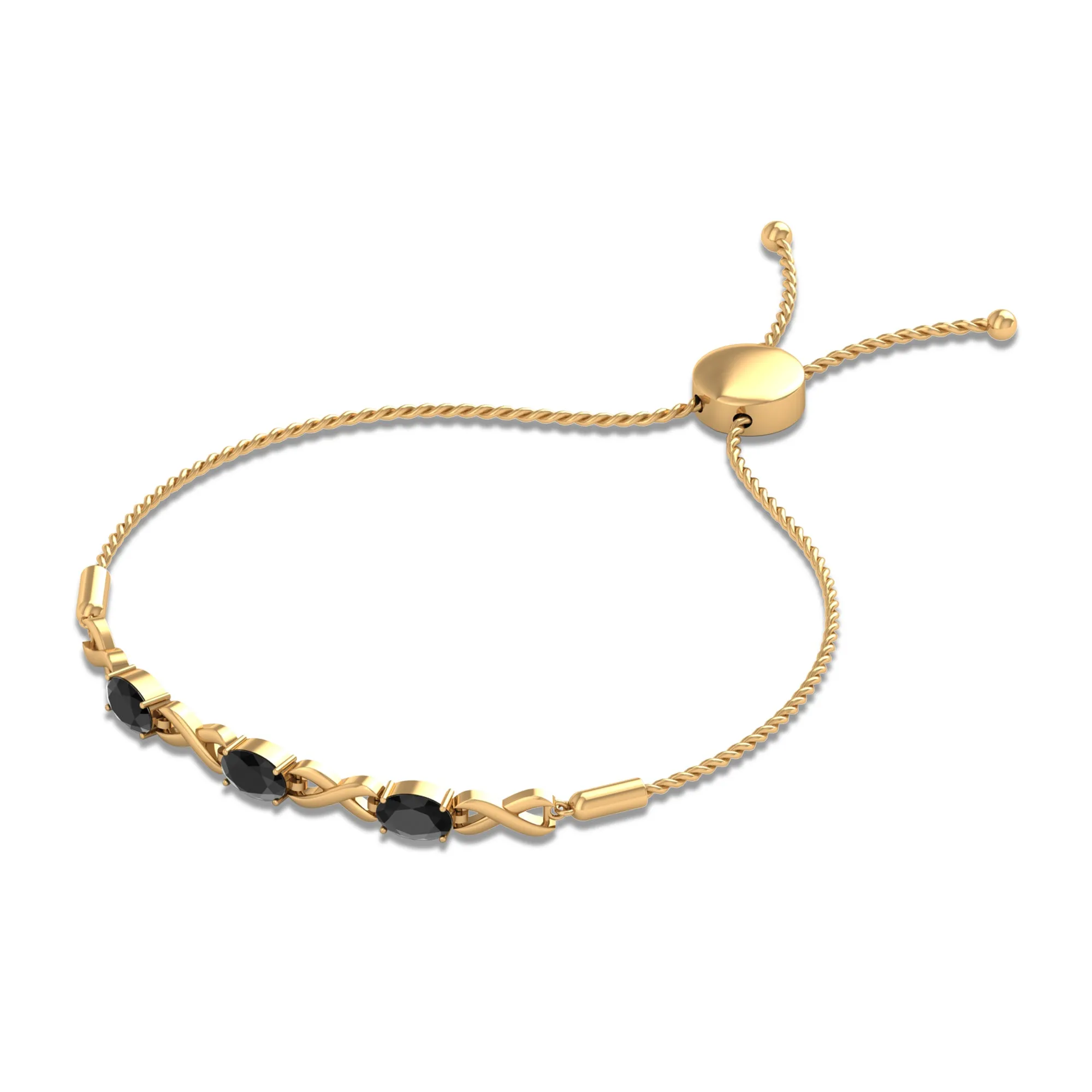 1.25 CT Oval Cut Black Onyx and Gold Infinity Link Bolo Bracelet