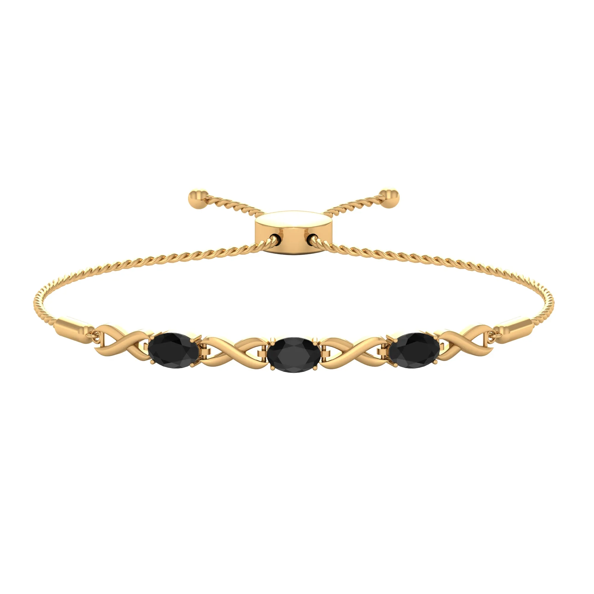1.25 CT Oval Cut Black Onyx and Gold Infinity Link Bolo Bracelet