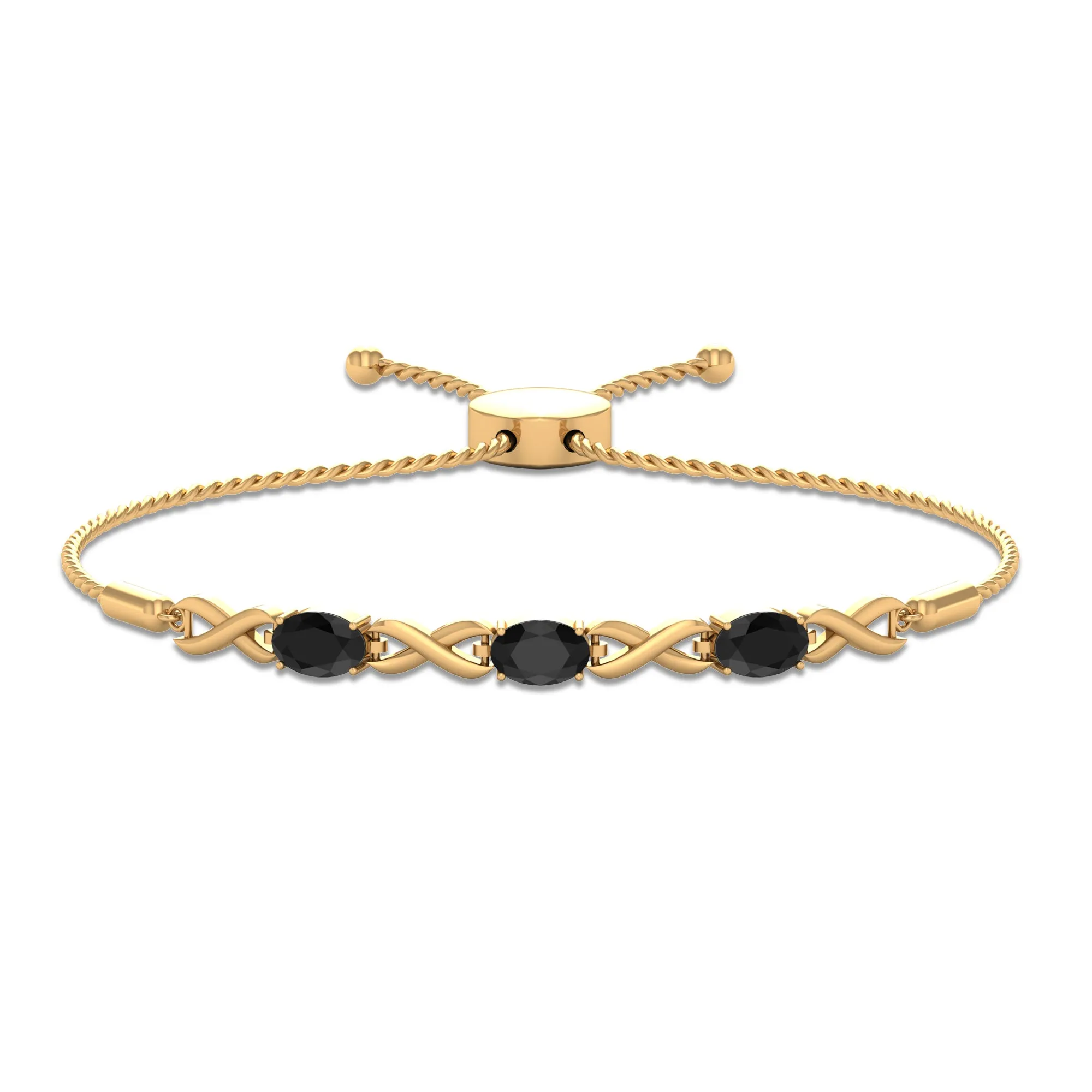 1.25 CT Oval Cut Black Onyx and Gold Infinity Link Bolo Bracelet