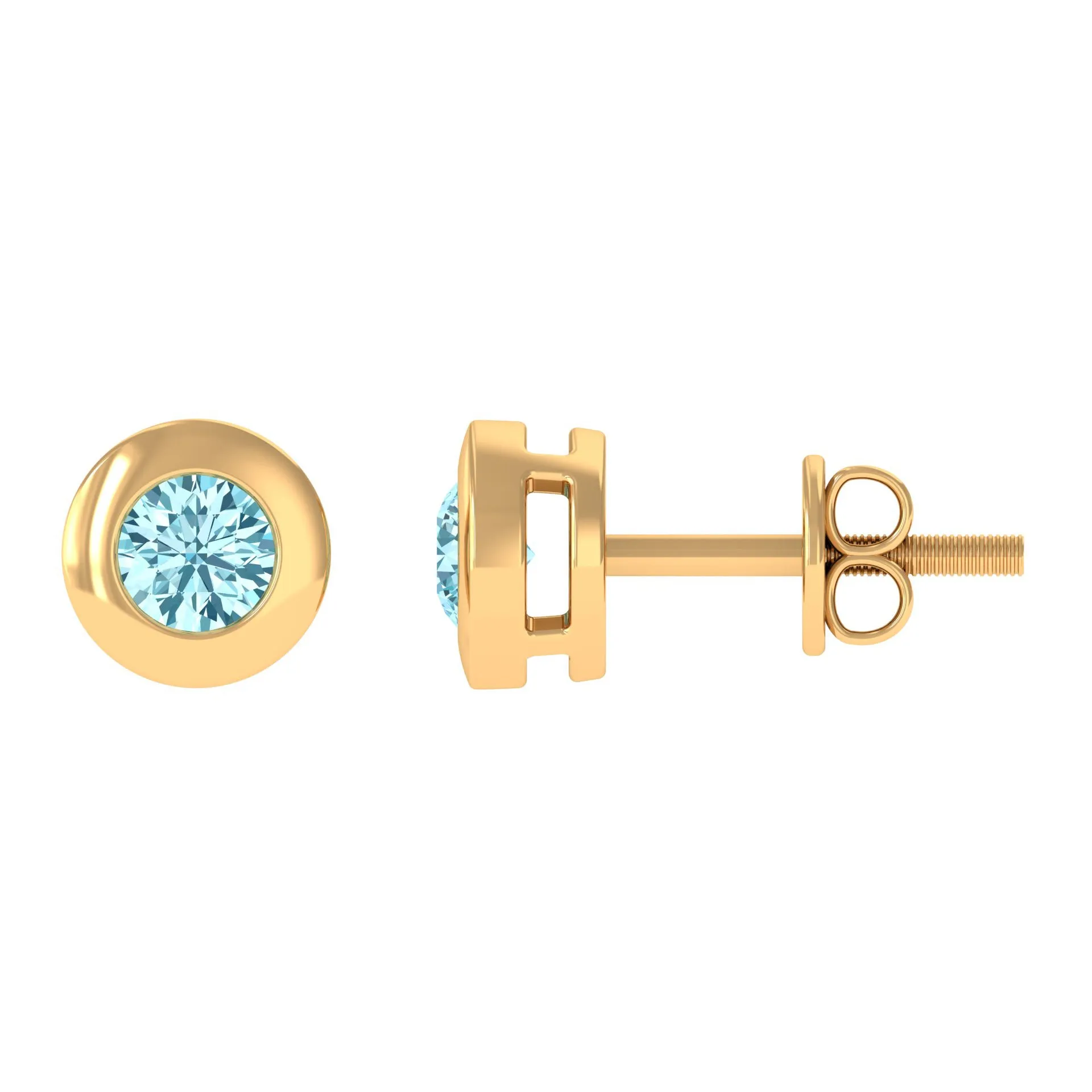 1/4 CT Round Aquamarine Solitaire Stud Earrings in Bezel Setting