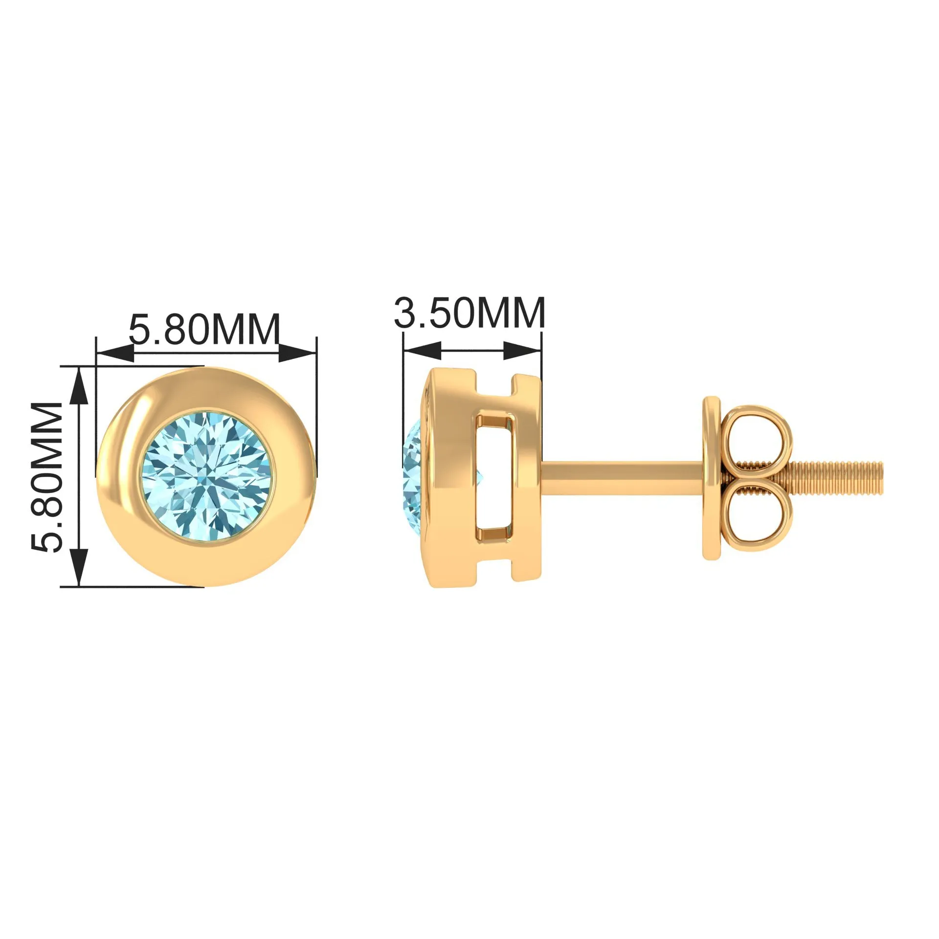 1/4 CT Round Aquamarine Solitaire Stud Earrings in Bezel Setting