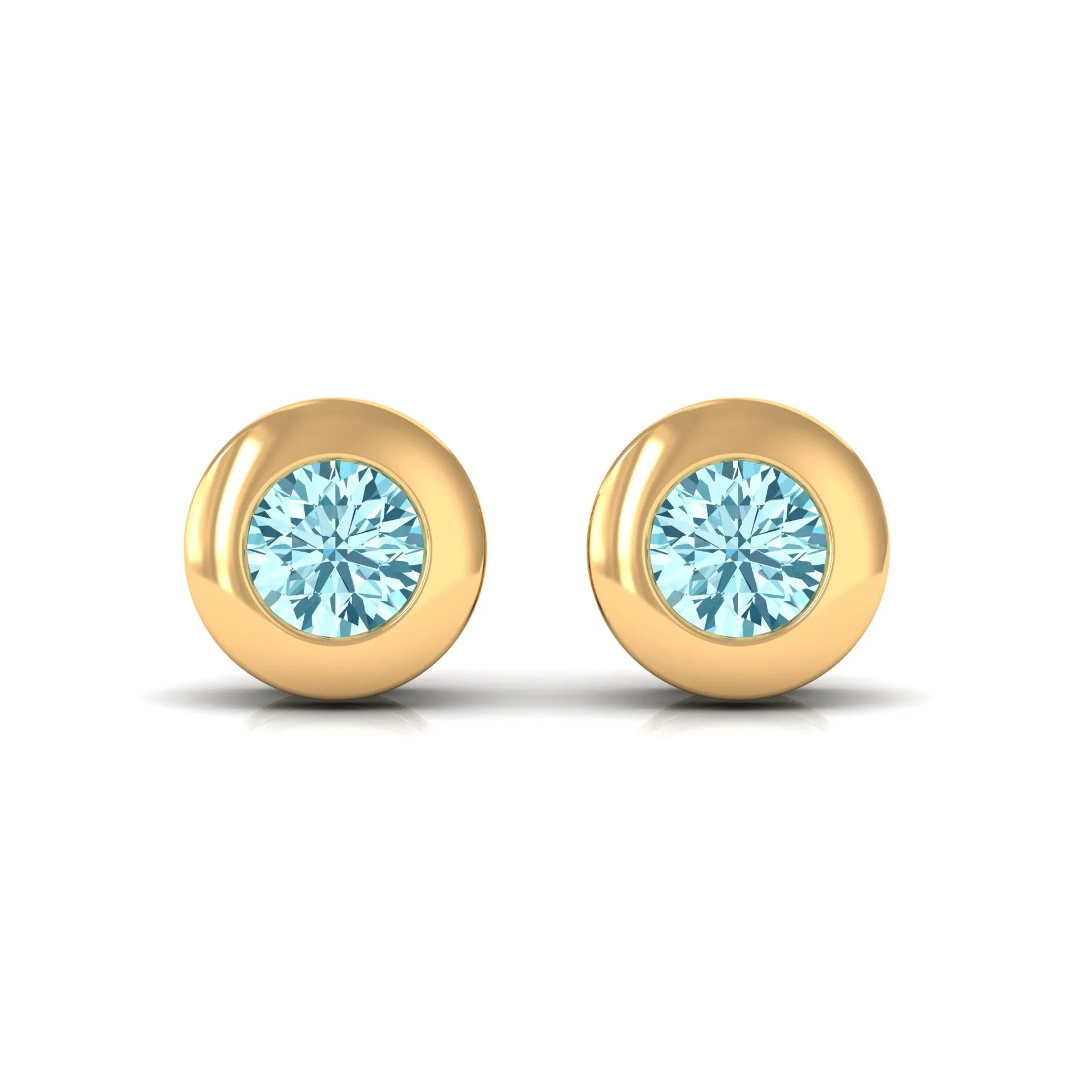 1/4 CT Round Aquamarine Solitaire Stud Earrings in Bezel Setting