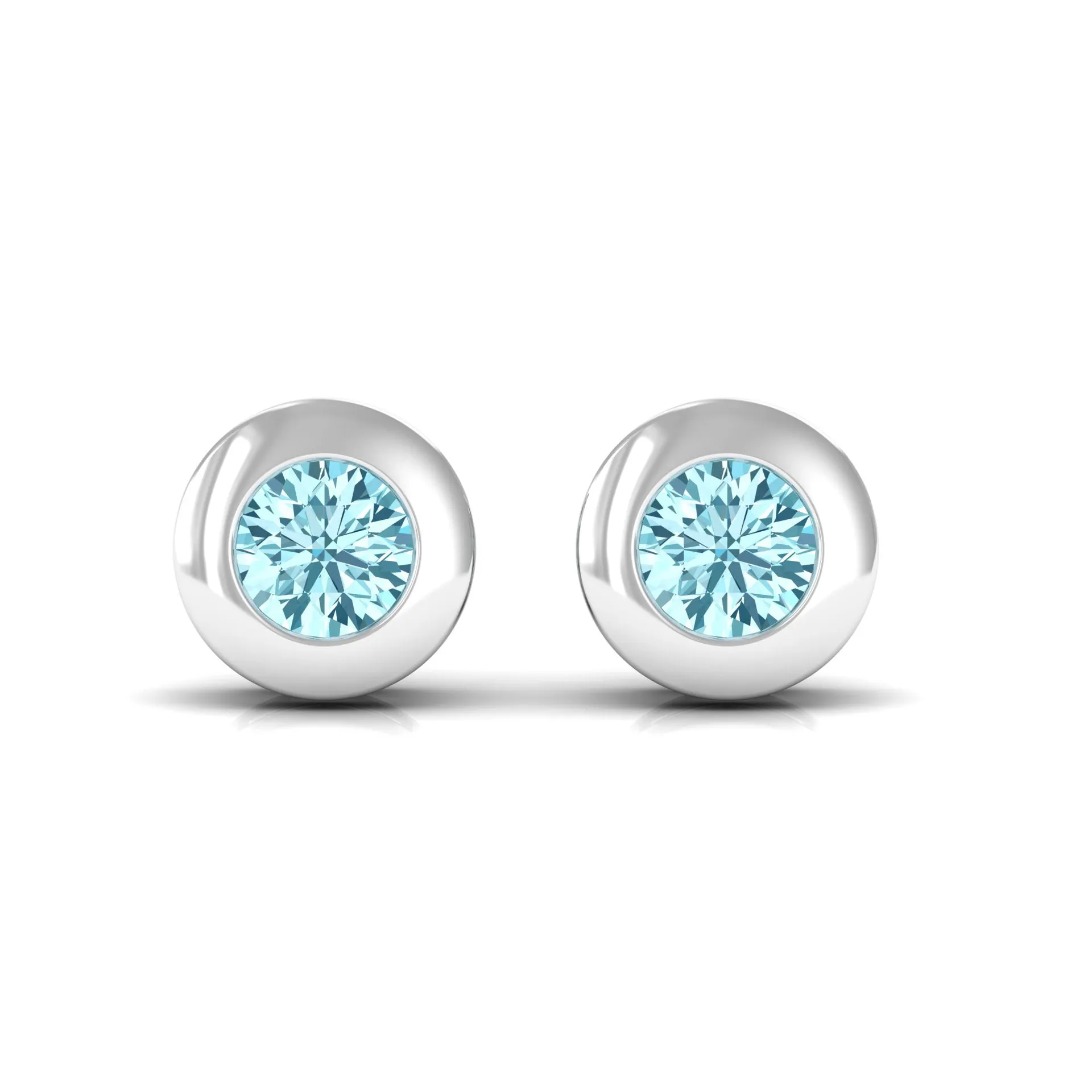 1/4 CT Round Aquamarine Solitaire Stud Earrings in Bezel Setting