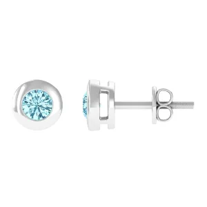 1/4 CT Round Aquamarine Solitaire Stud Earrings in Bezel Setting