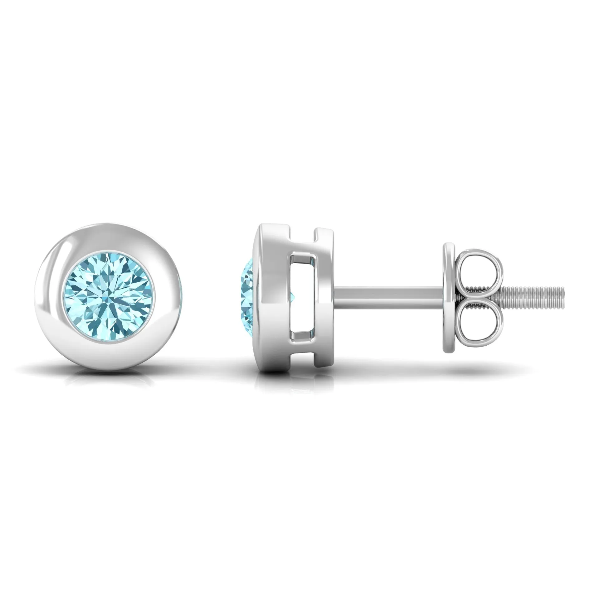 1/4 CT Round Aquamarine Solitaire Stud Earrings in Bezel Setting