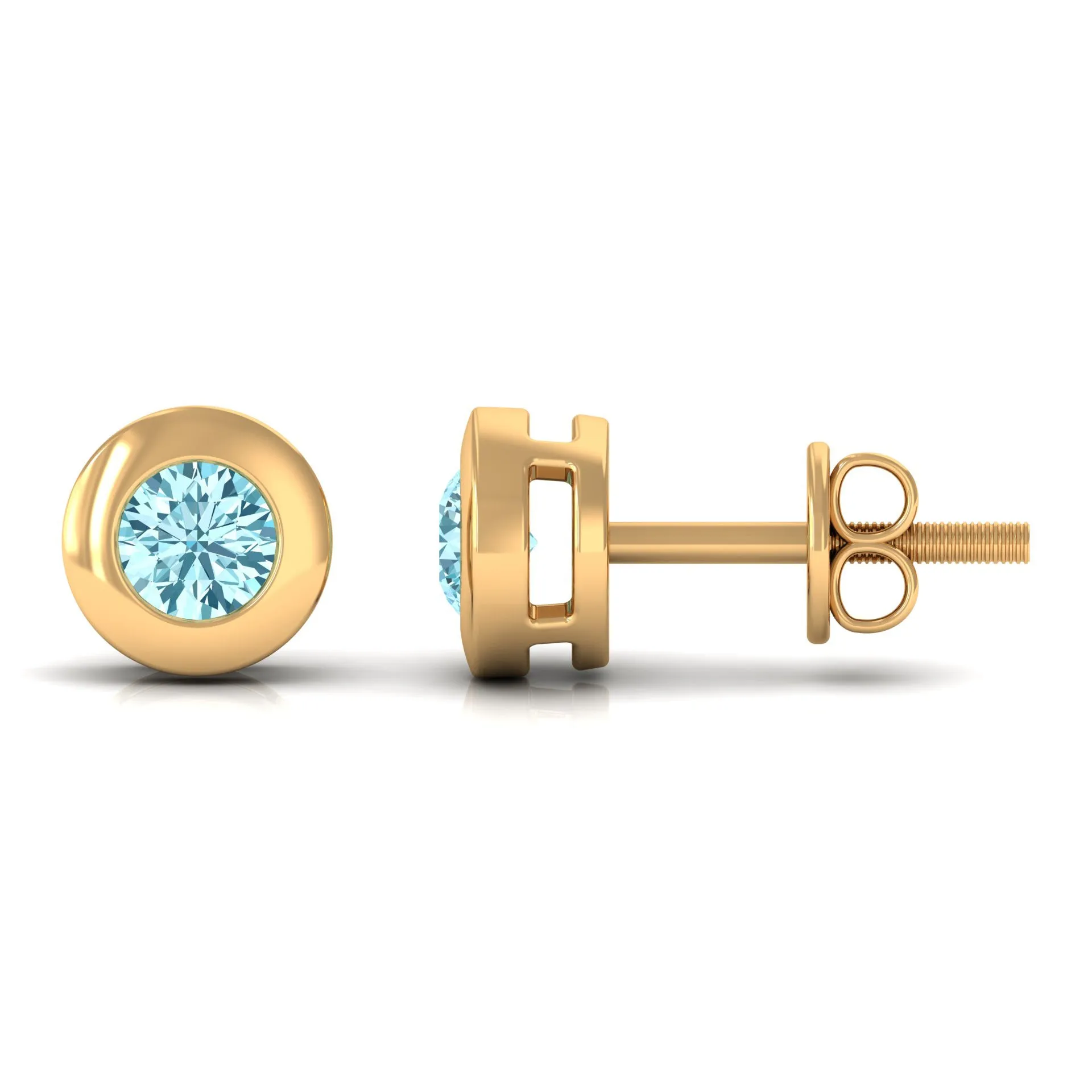 1/4 CT Round Aquamarine Solitaire Stud Earrings in Bezel Setting
