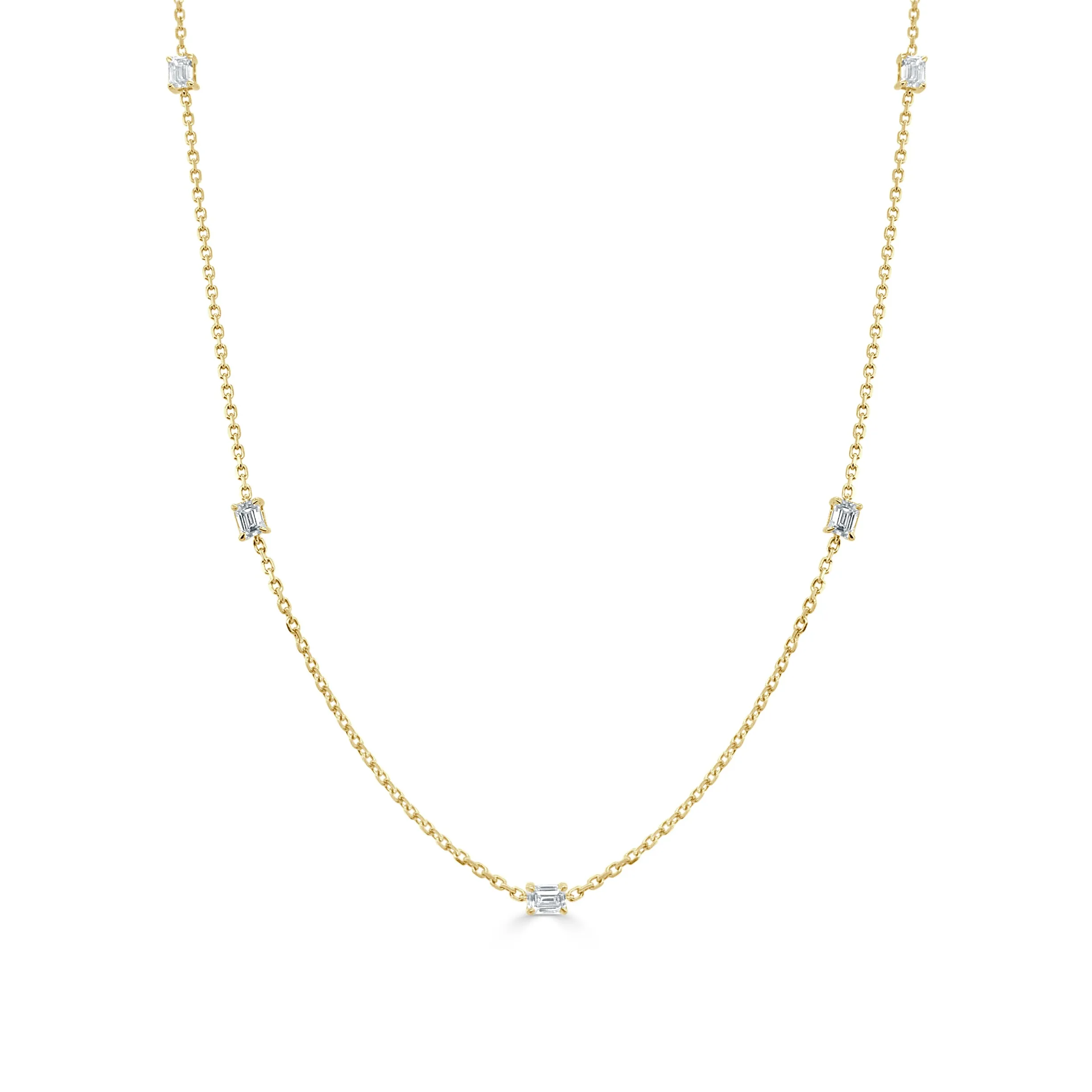 14k Gold & Emerald-Cut Diamond Station Necklace - 0.93ct