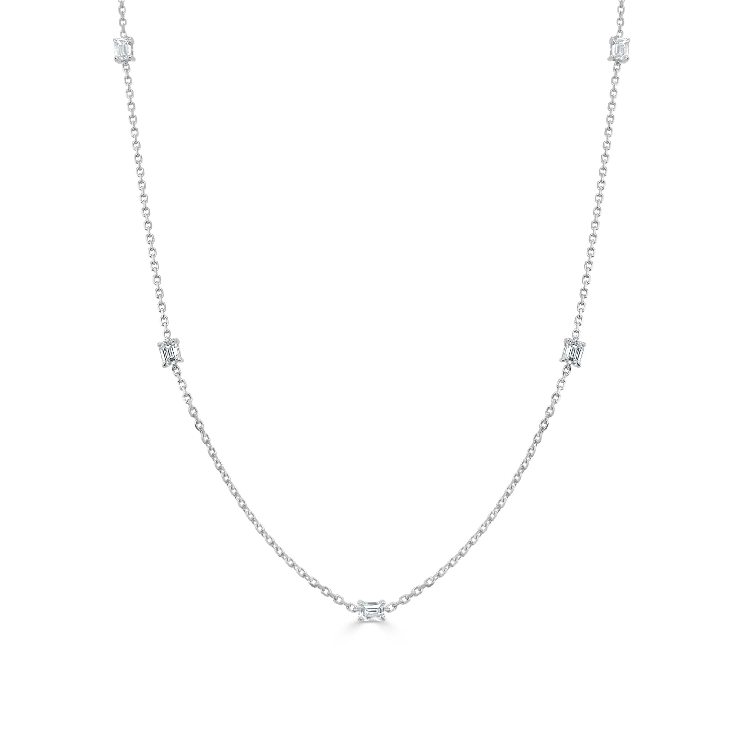 14k Gold & Emerald-Cut Diamond Station Necklace - 0.93ct