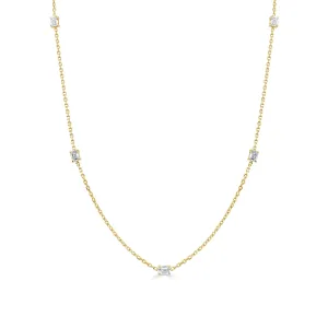 14k Gold & Emerald-Cut Diamond Station Necklace - 0.93ct