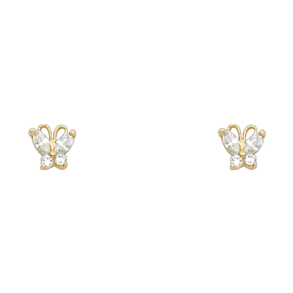 14K Gold CZ ButterFly Stud Earrings