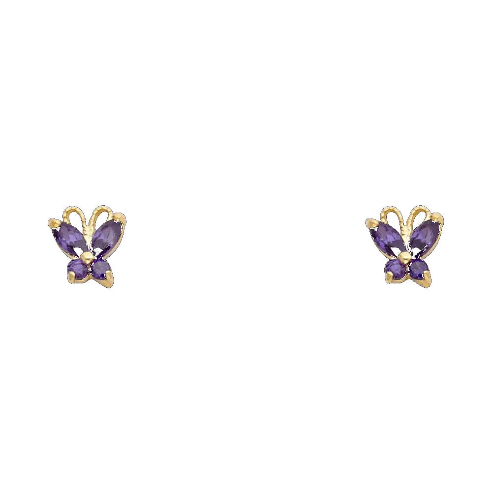 14K Gold CZ ButterFly Stud Earrings