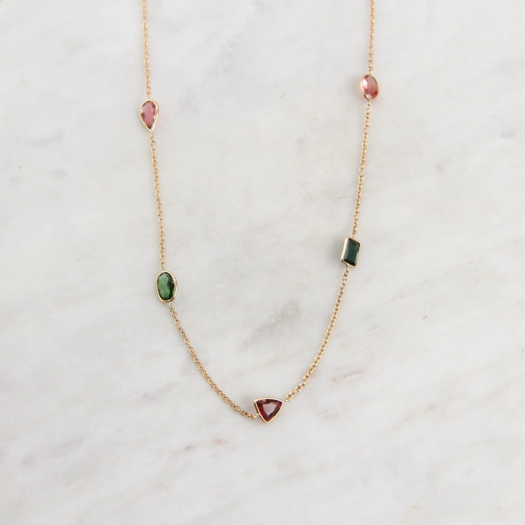 14k Gold Multicolor Tourmaline Necklace