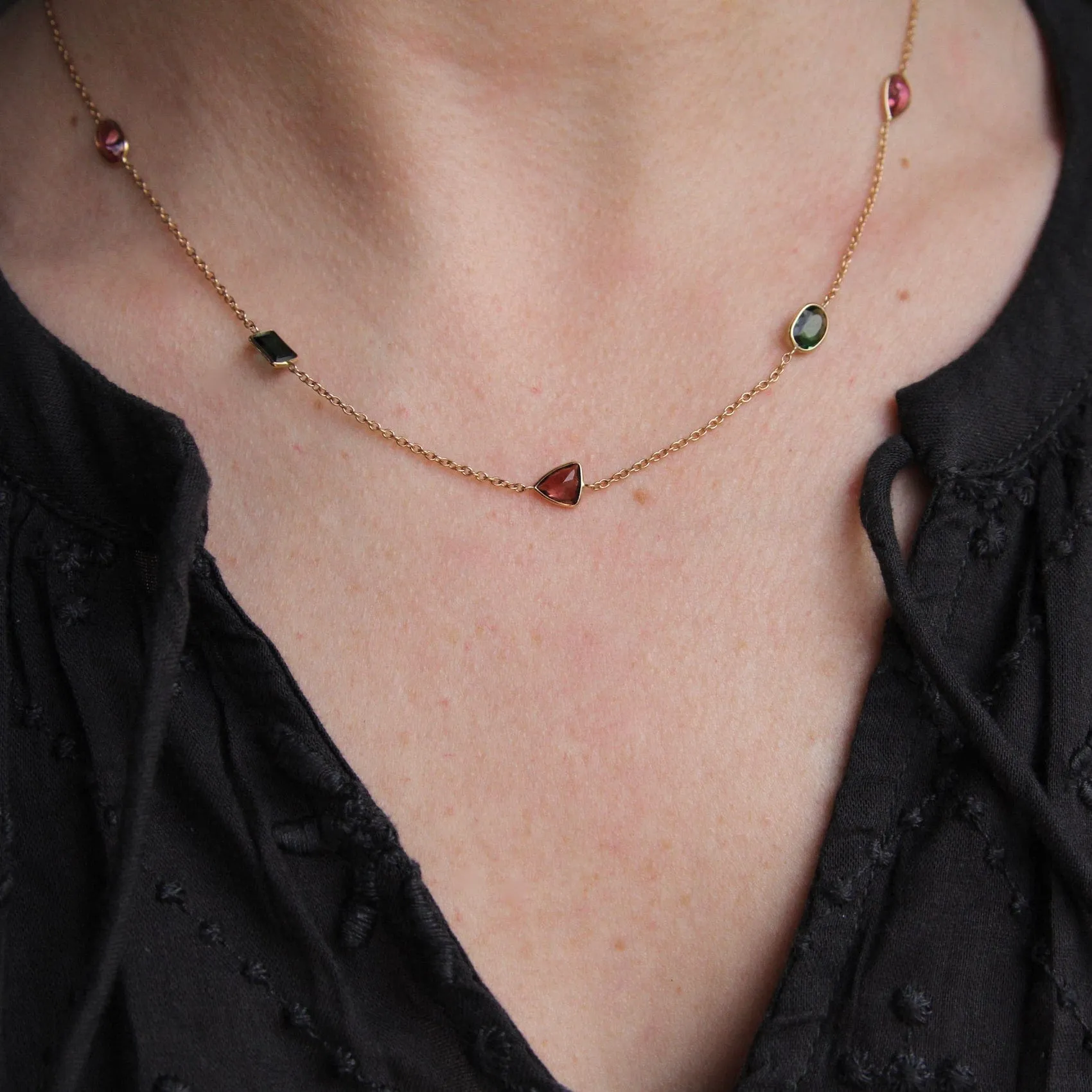 14k Gold Multicolor Tourmaline Necklace
