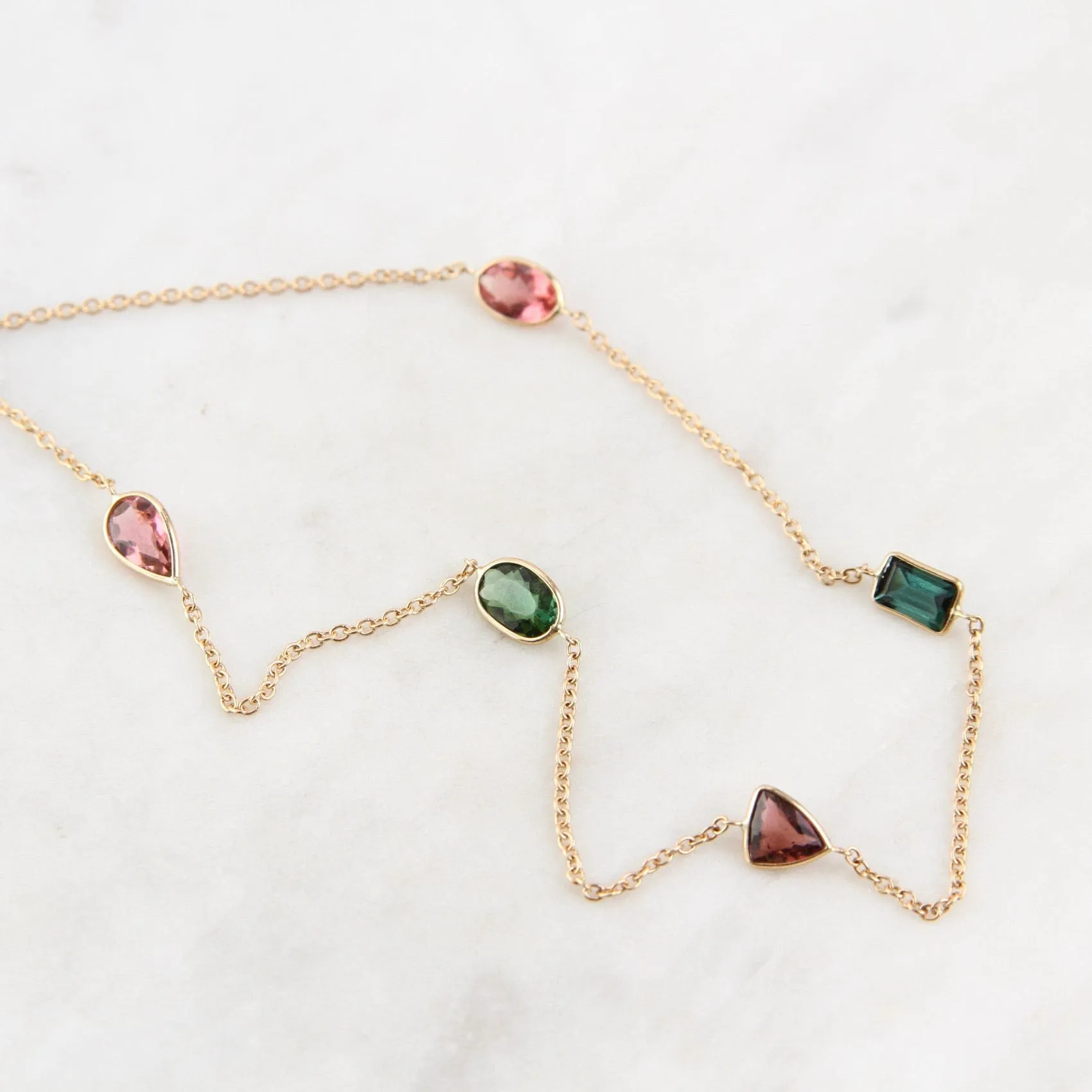 14k Gold Multicolor Tourmaline Necklace