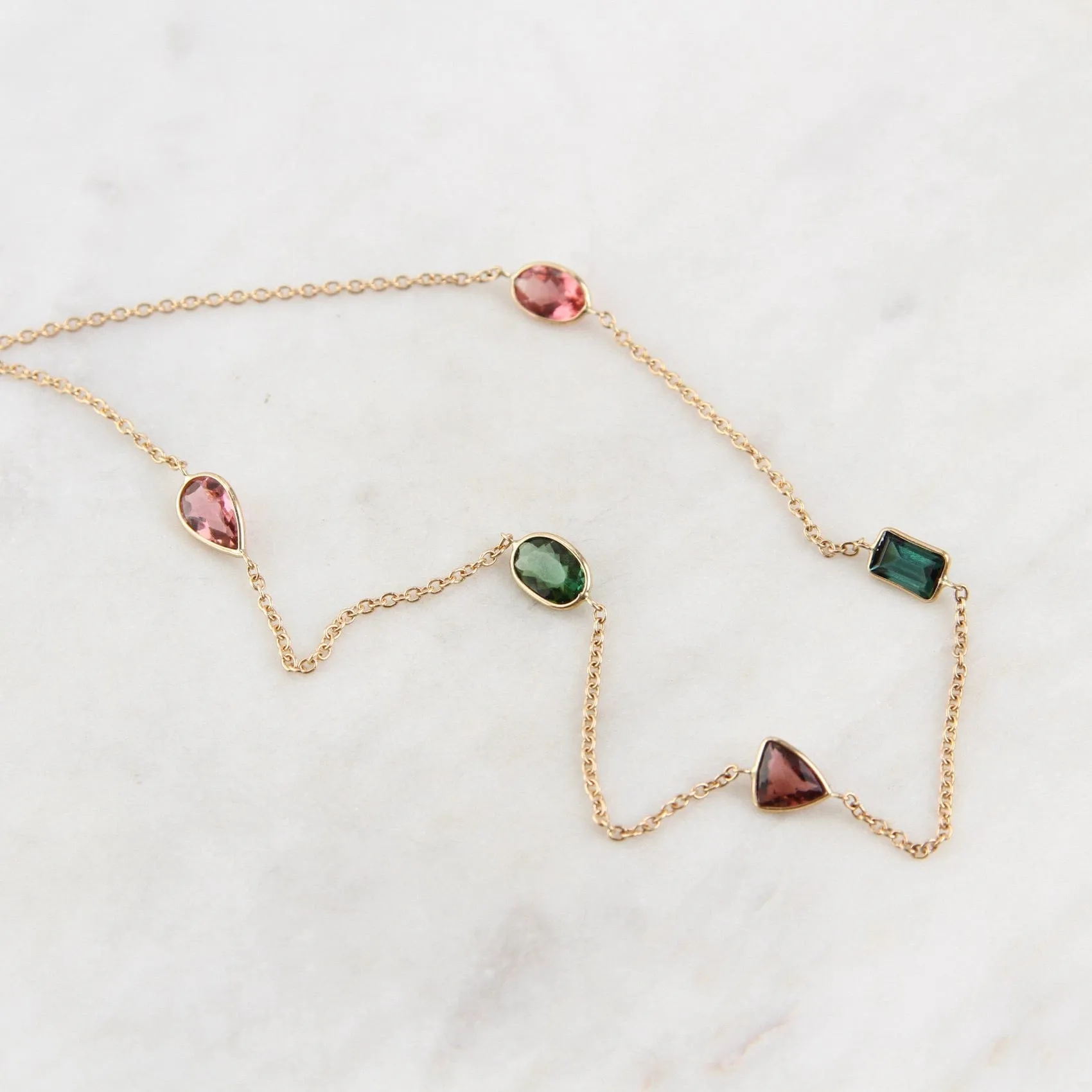14k Gold Multicolor Tourmaline Necklace