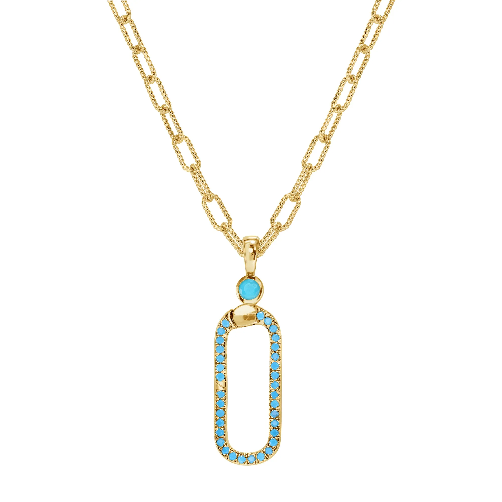 14k  Gorgeous Diamond Paper Clip Turquoise Stone Charm V0003