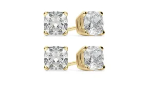 14k Yellow Gold 6mm 4Ct Cushion Cut White Sapphire Set Of Two Stud Earrings Plated