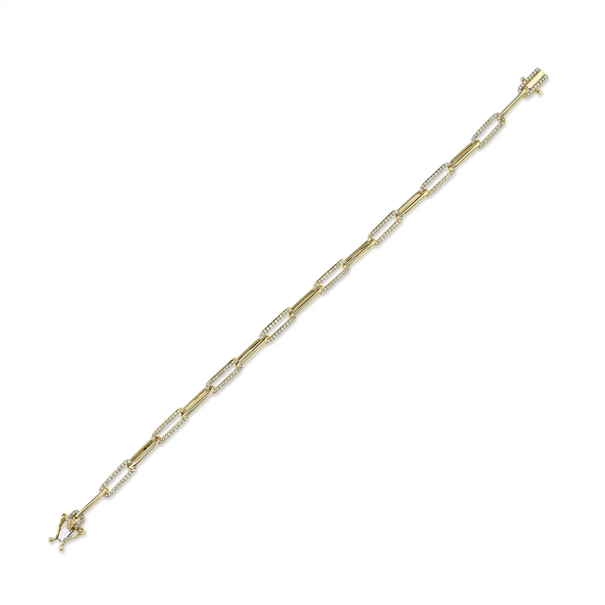 14K Yellow Gold Diamond Paperclip Link Bracelet