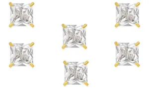 14k Yellow Gold Plated 4Ct Square Cut White Sapphire Set Of Three Stud Earrings