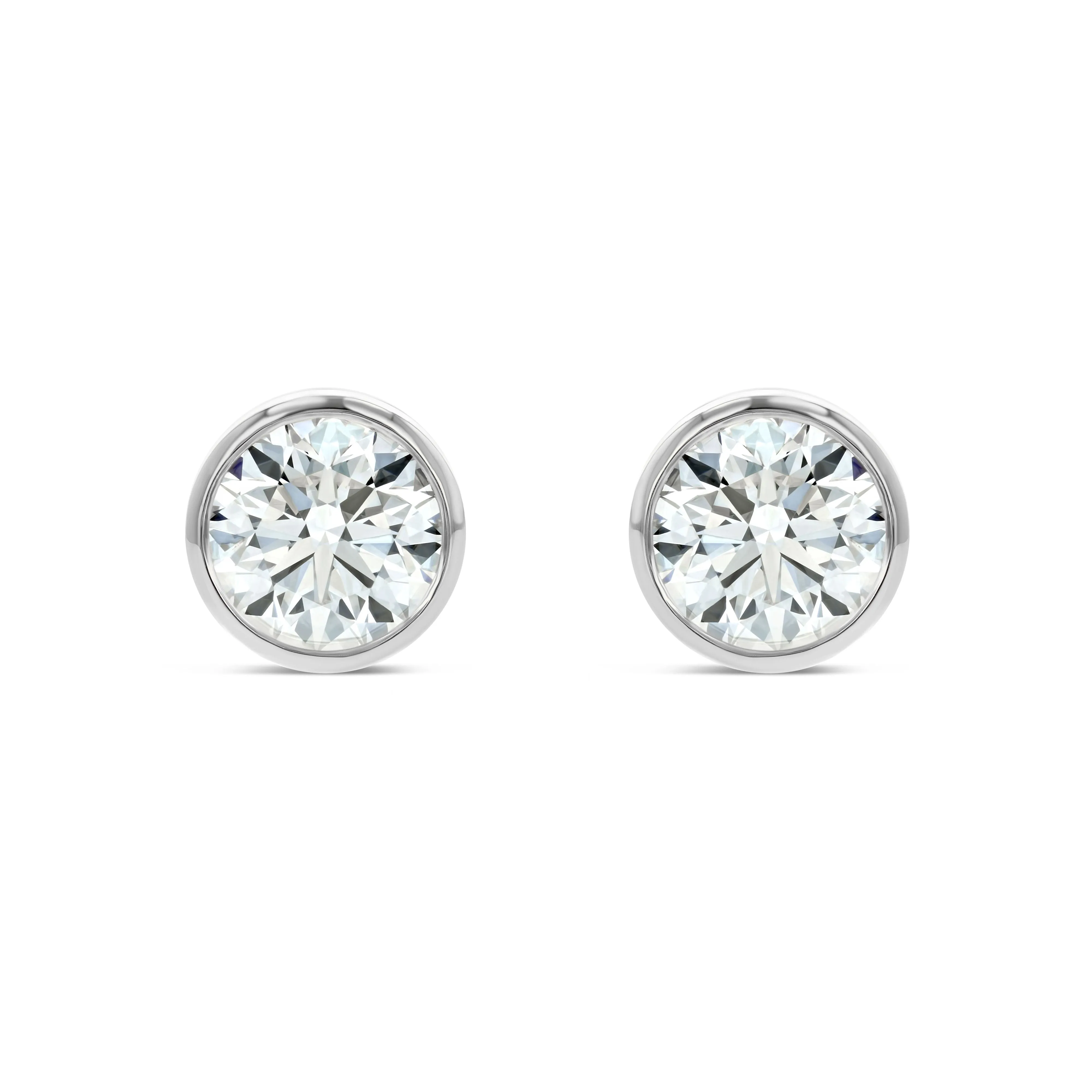 1.50 Carat Total Weight D-F Colorless VS Clarity Ideal Cut IGI Certified Lab Created Round Brilliant Diamond Stud Earrings in 14k White Gold Bezel Set