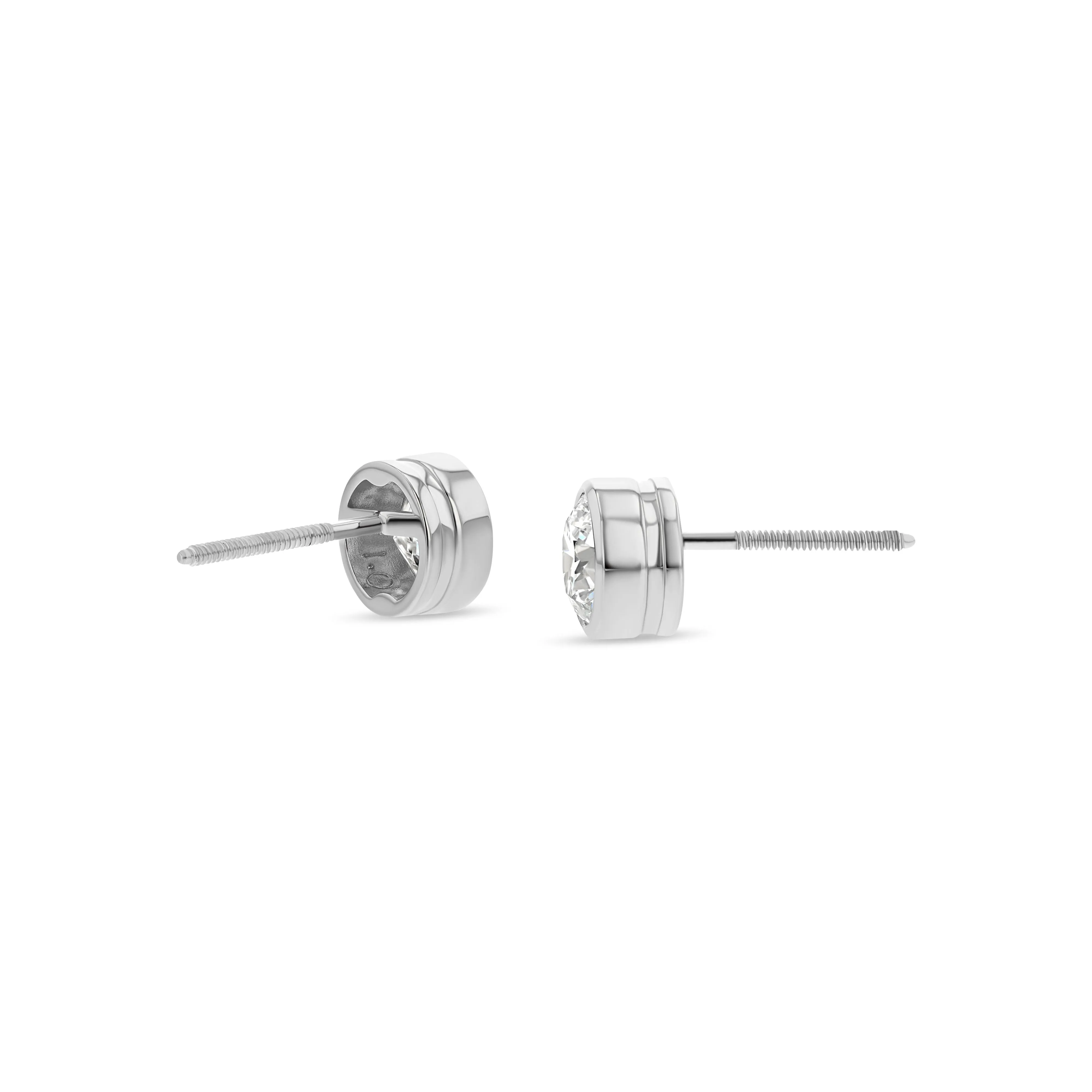 1.50 Carat Total Weight D-F Colorless VS Clarity Ideal Cut IGI Certified Lab Created Round Brilliant Diamond Stud Earrings in 14k White Gold Bezel Set