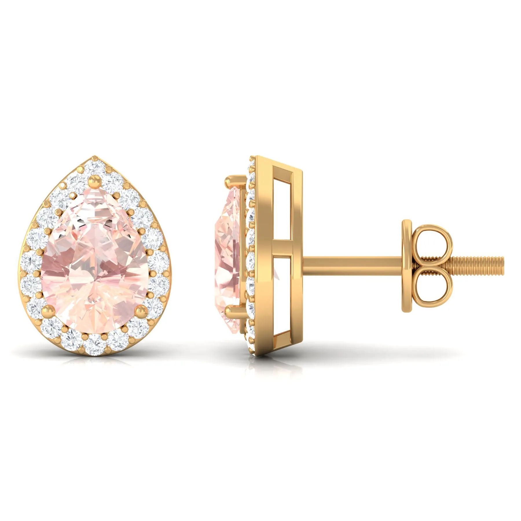 1.50 CT Morganite Teardrop Stud Earrings with Diamond Halo