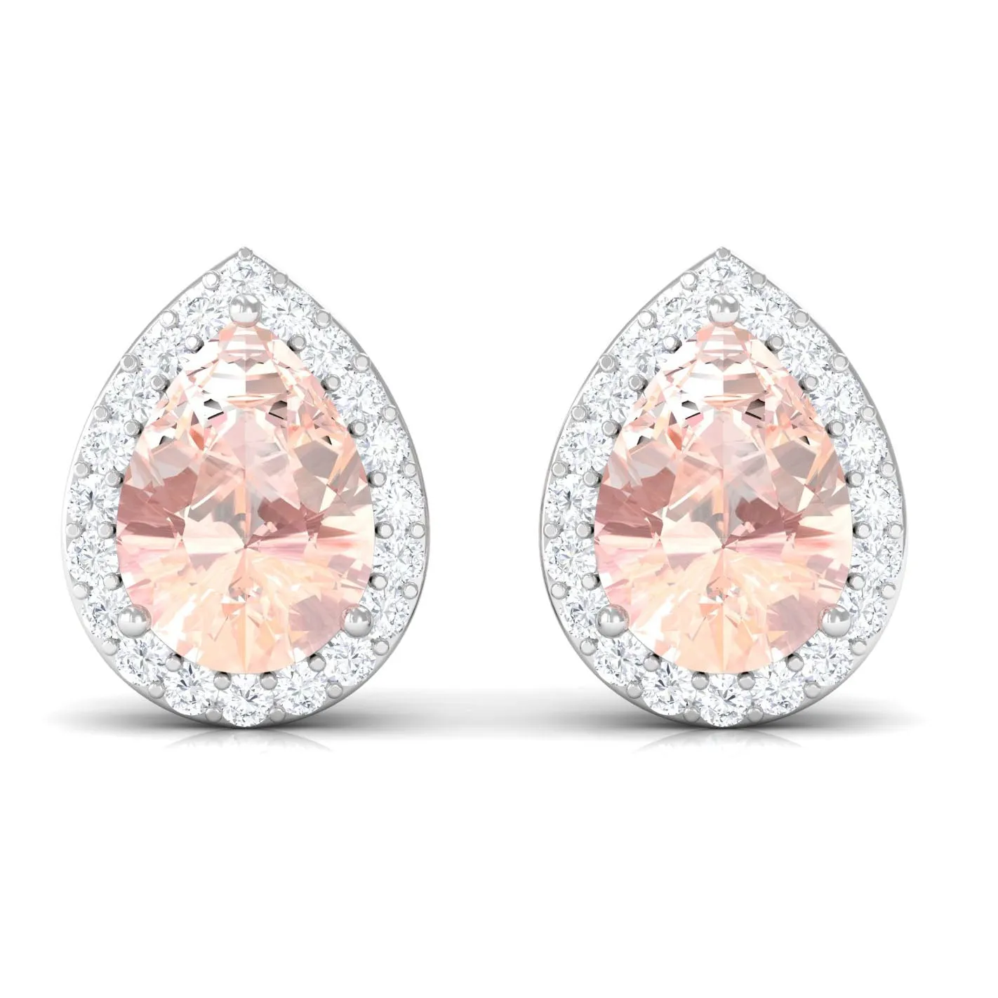 1.50 CT Morganite Teardrop Stud Earrings with Diamond Halo