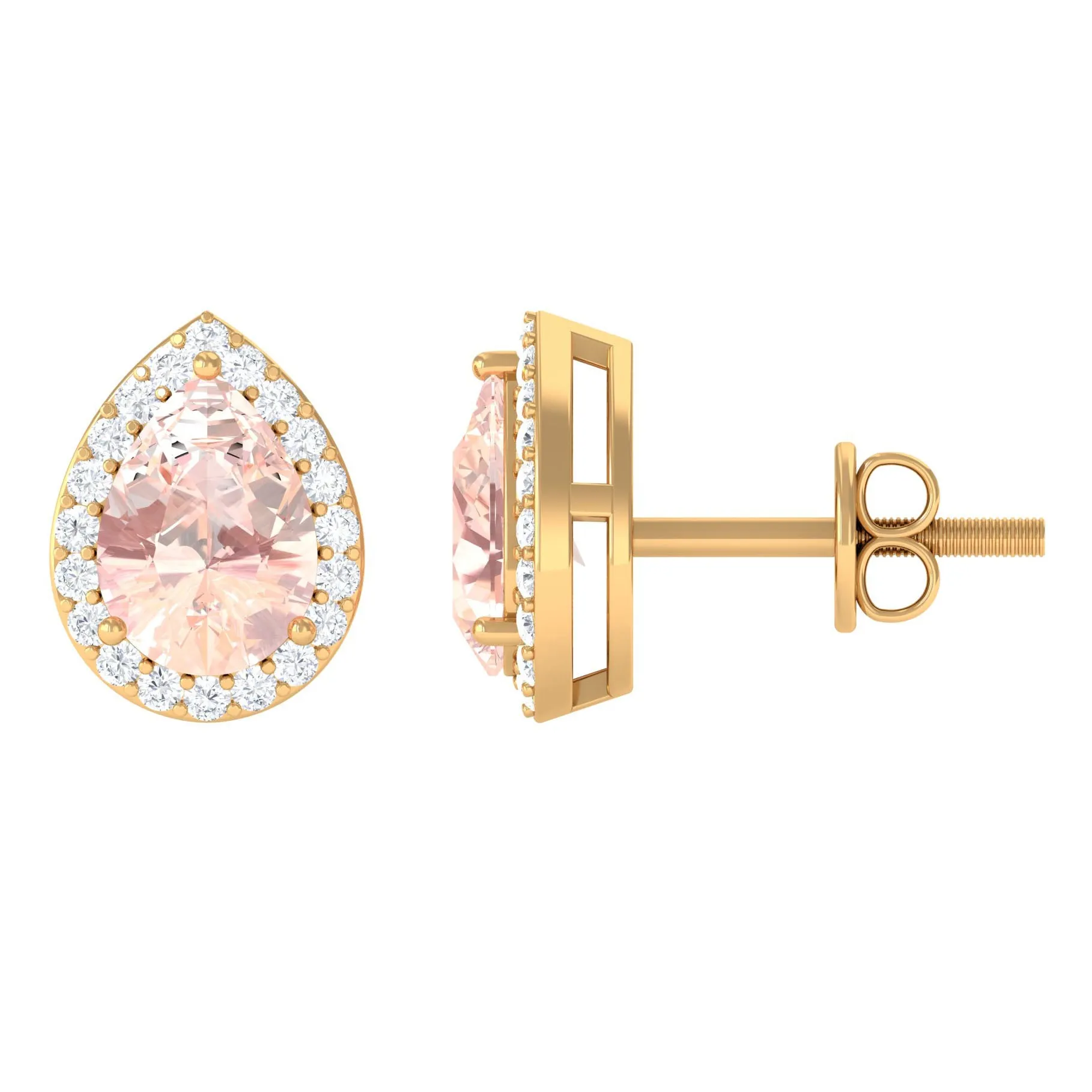 1.50 CT Morganite Teardrop Stud Earrings with Diamond Halo