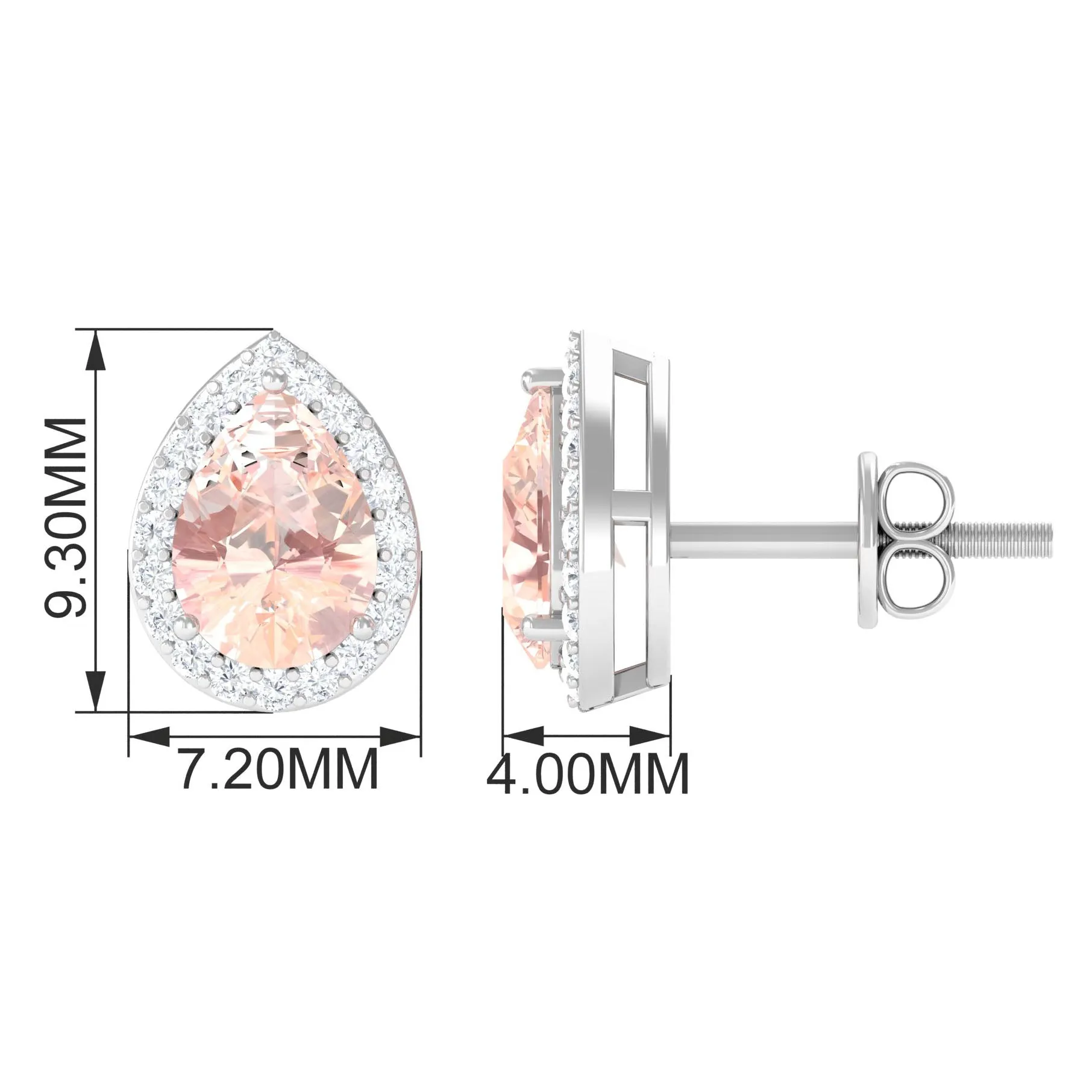 1.50 CT Morganite Teardrop Stud Earrings with Diamond Halo