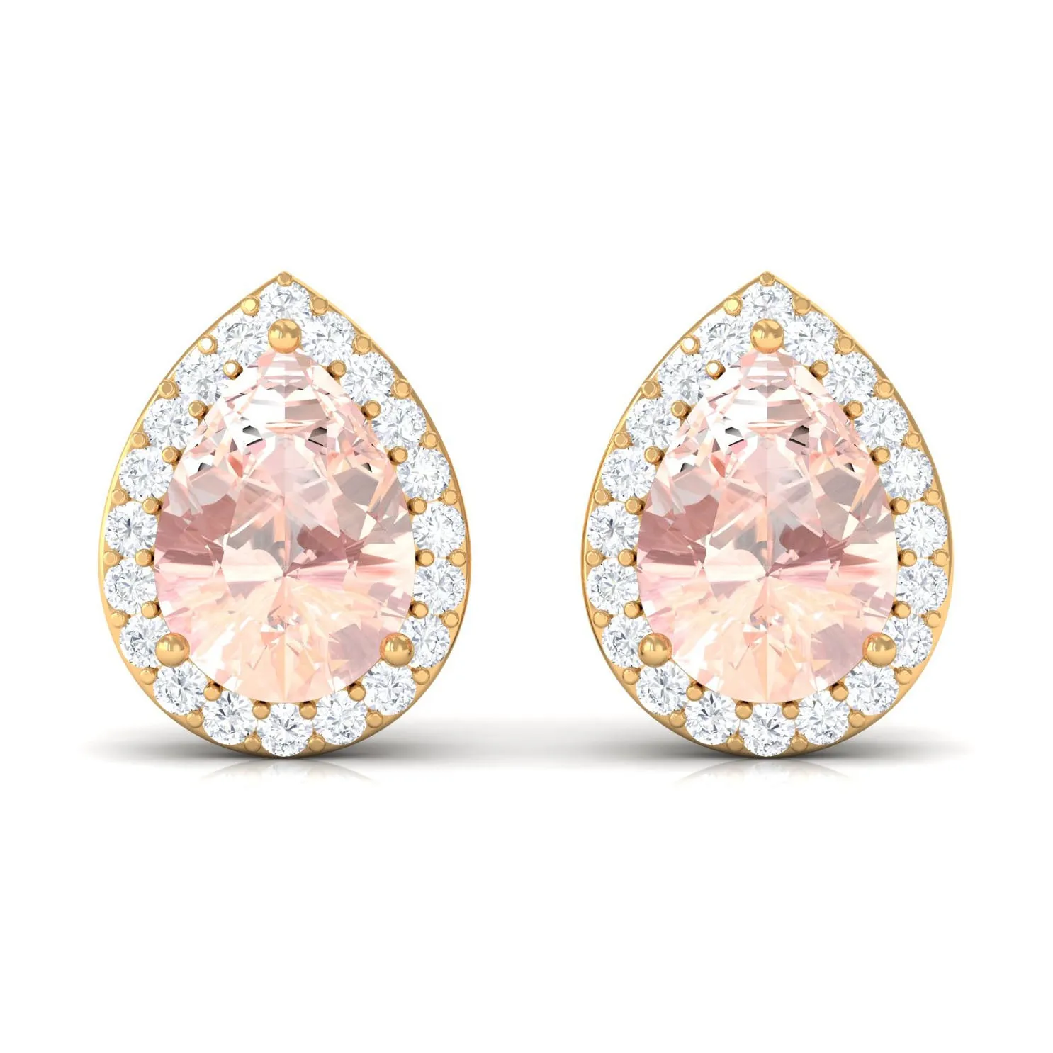 1.50 CT Morganite Teardrop Stud Earrings with Diamond Halo